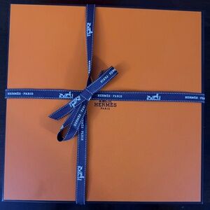 EMPTY Hermes Orange Square box (10.25")  with original tissue and brown ribbon